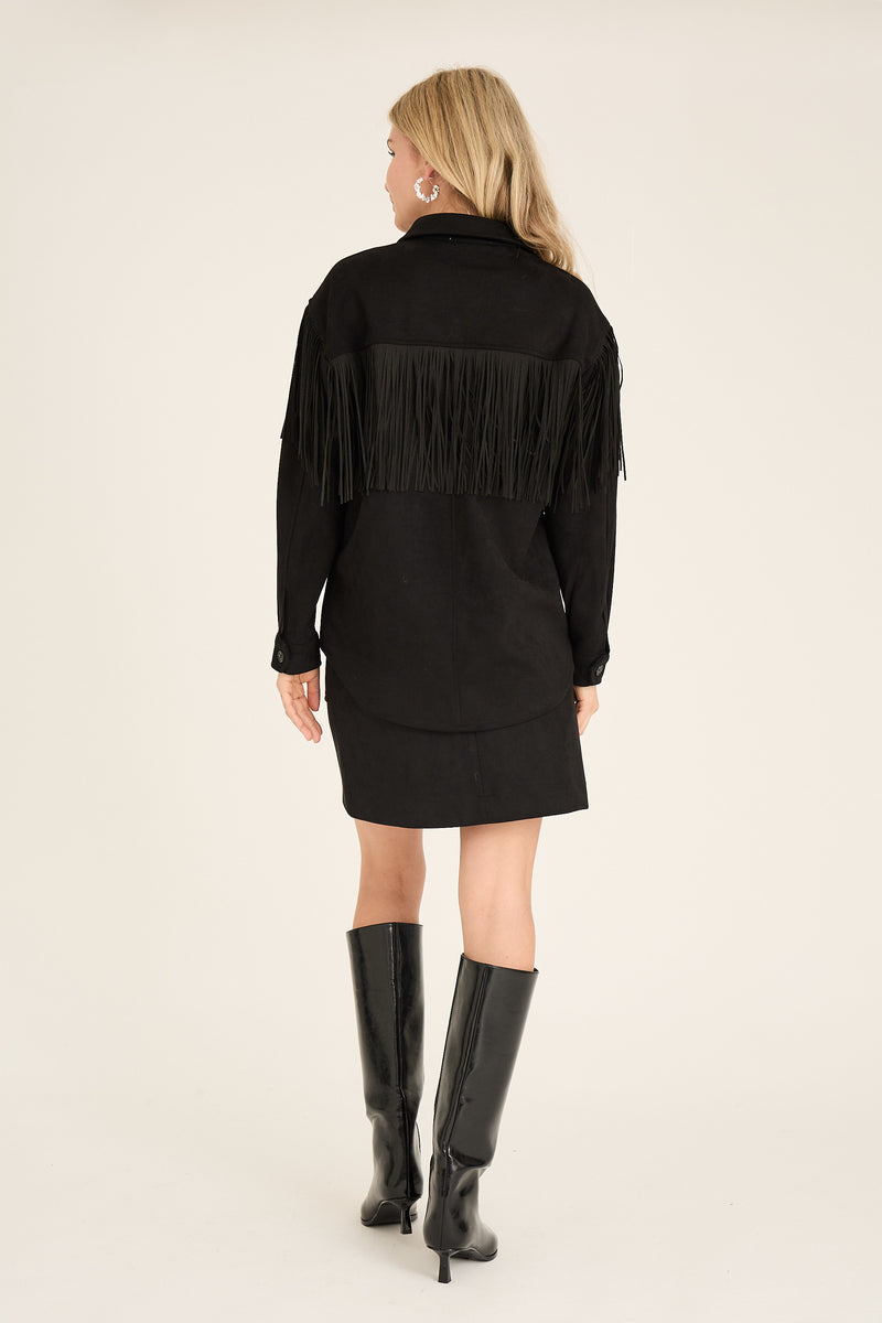 A-View Suede Fringe Shirt AV5076 Shirts 999 Black