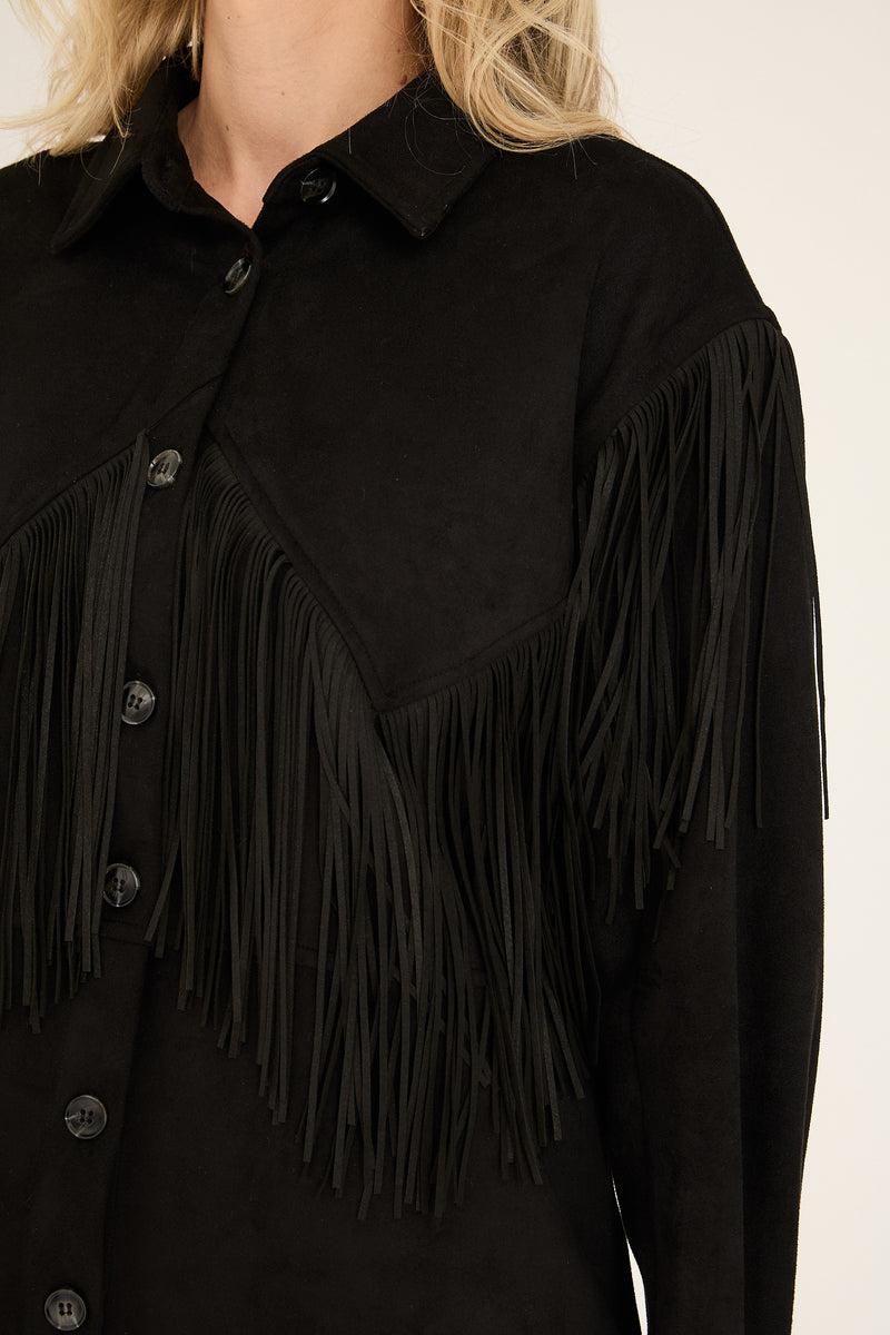 A-View Suede Fringe Shirt AV5076 Shirts 999 Black