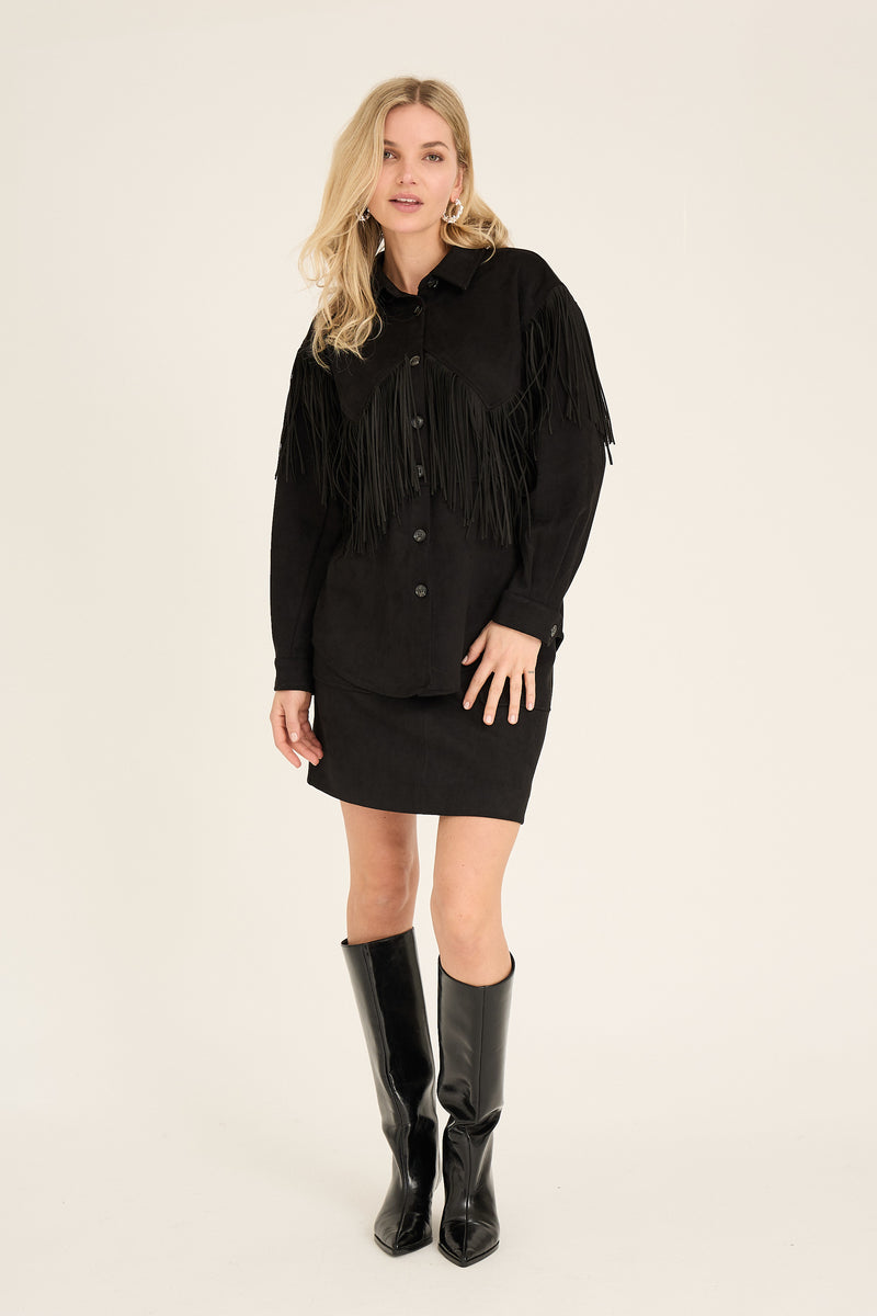 A-View Suede Fringe Shirt AV5076 Shirts 999 Black