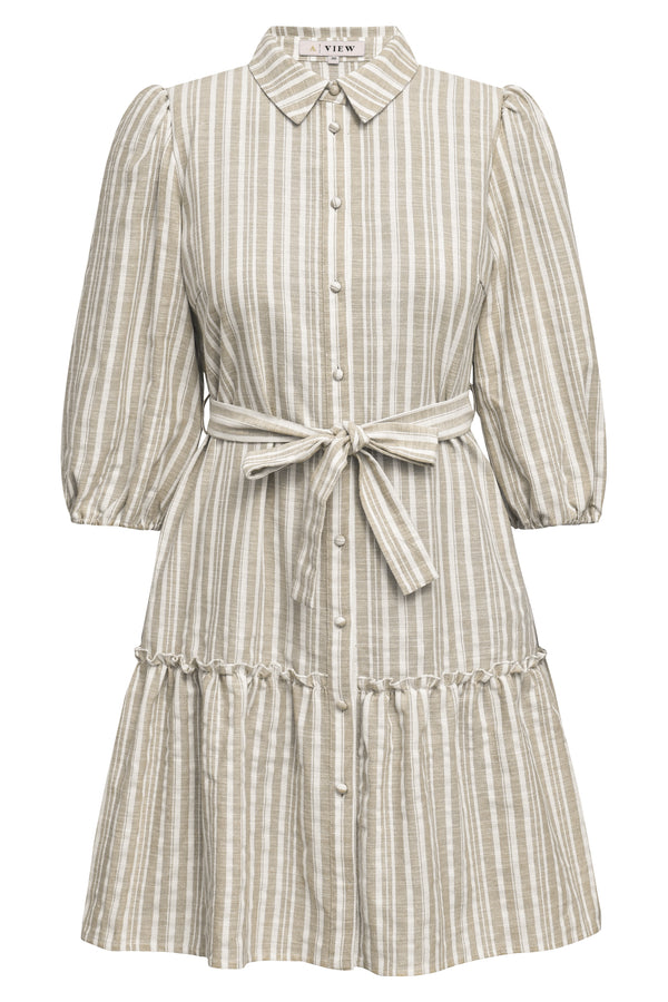 A-View Linen stripe dress AV4145 Dresses 077 sand/white