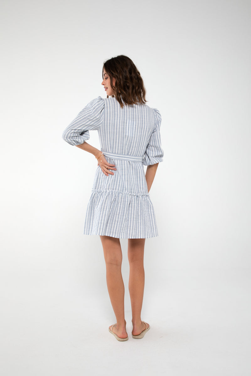 A-View Linen stripe dress AV4145 Dresses 091 Blue/white