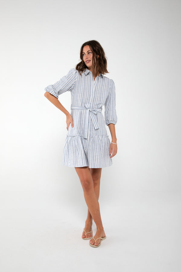 A-View Linen stripe dress AV4145 Dresses 091 Blue/white