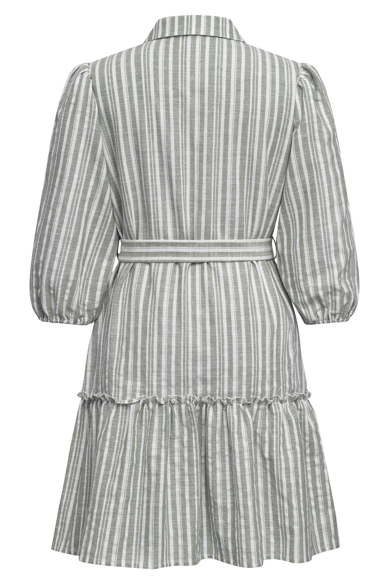 A-View Linen stripe dress AV4145 Dresses 896 army/white