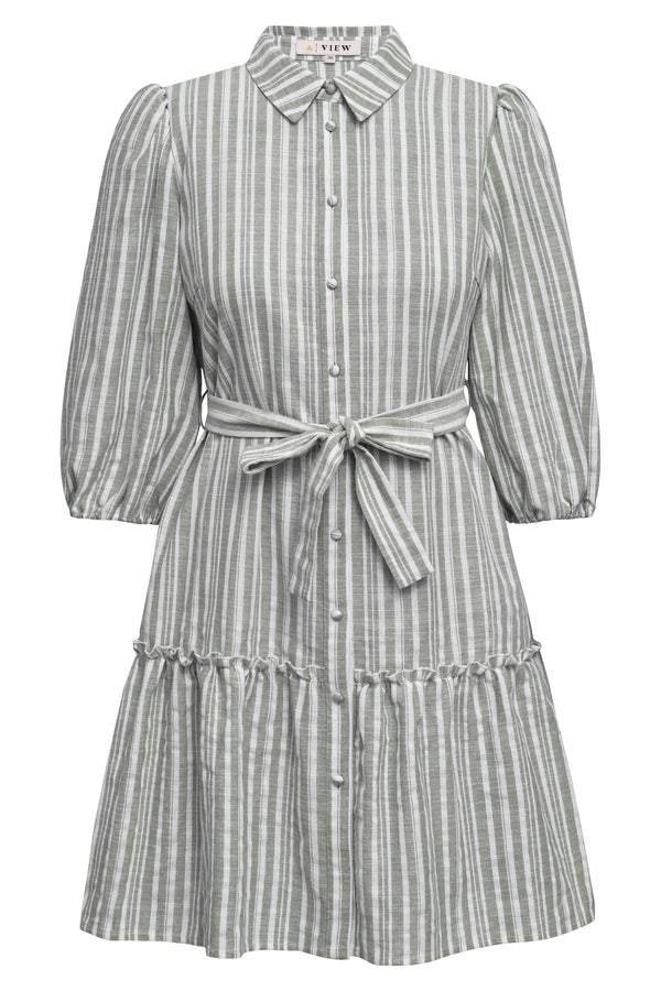A-View Linen stripe dress AV4145 Dresses 896 army/white